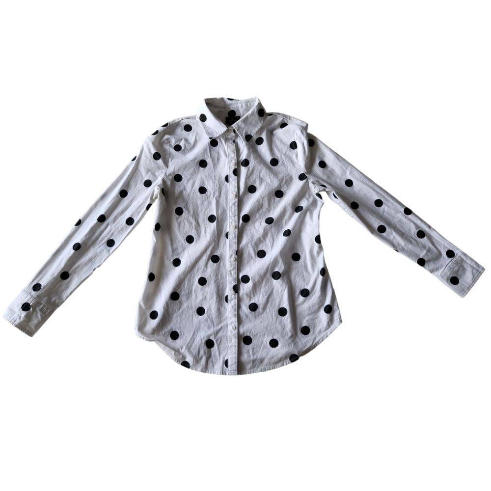 WORTHINGTON White/Black Polkadot Button-Front Long-Sleeve Career Dress Shirt